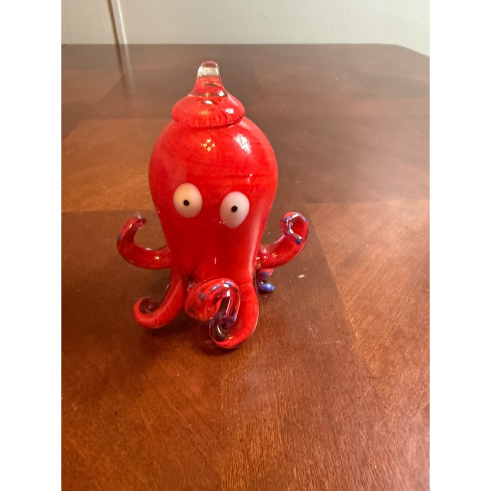 Hand Blown Art Glass‎ Red Octopus Figurine Nautical Coastal Decor